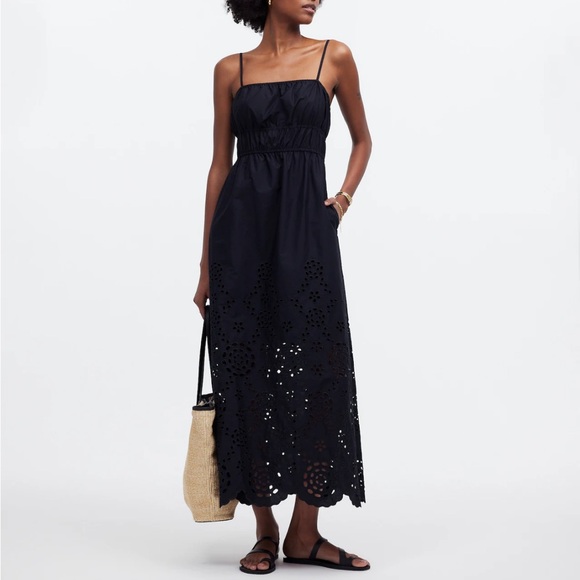 Madewell Dresses & Skirts - Madewell Embroidered Tank Midi Dress in Poplin in Black